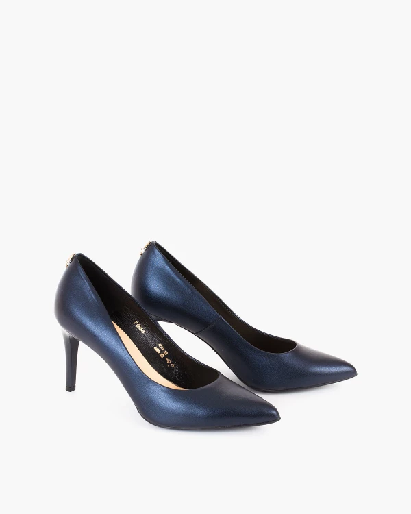 Granatowe czółenka damskie ze skóry naturalnej 2