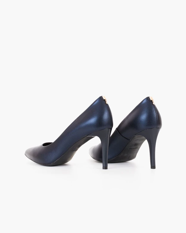 Granatowe czółenka damskie ze skóry naturalnej 4