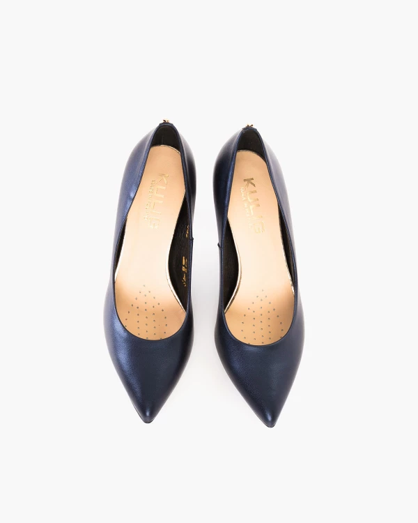 Granatowe czółenka damskie ze skóry naturalnej 3