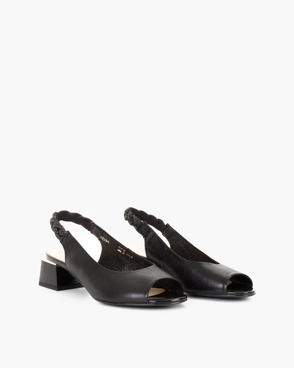 Czarne sandały damskie ze skóry naturalnej na klocku 2