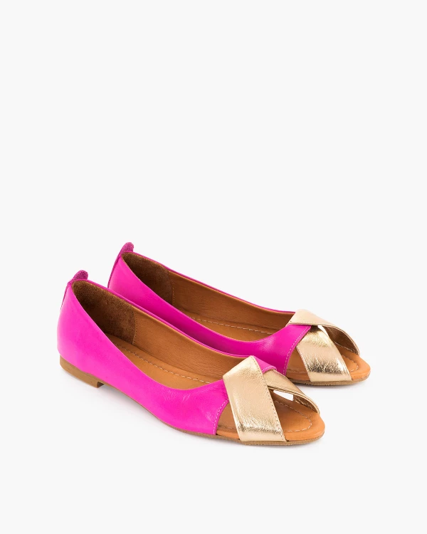 Fuksjowo-złote sandały damskie na niskim obcasie 2