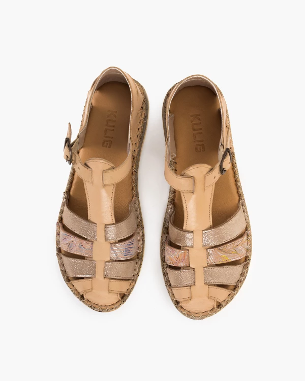 Beżowo-złote sandały damskie skórzane 3