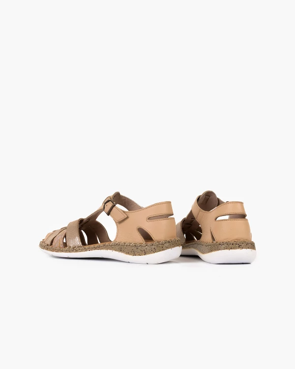 Beżowo-złote sandały damskie skórzane 4