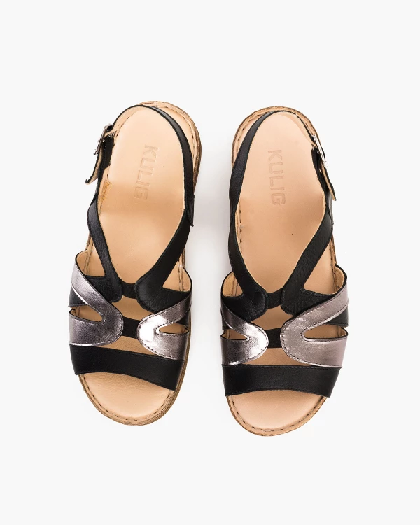 Czarno-srebrne sandały damskie skórzane 3