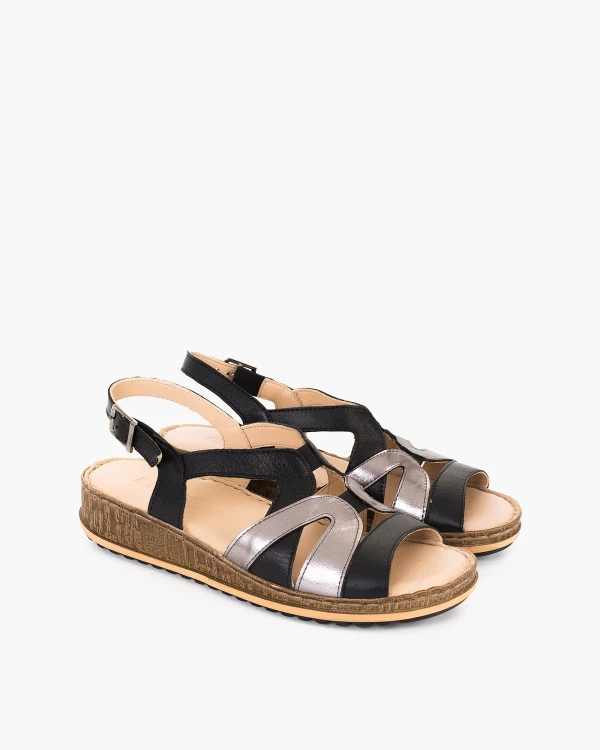 Czarno-srebrne sandały damskie skórzane 2