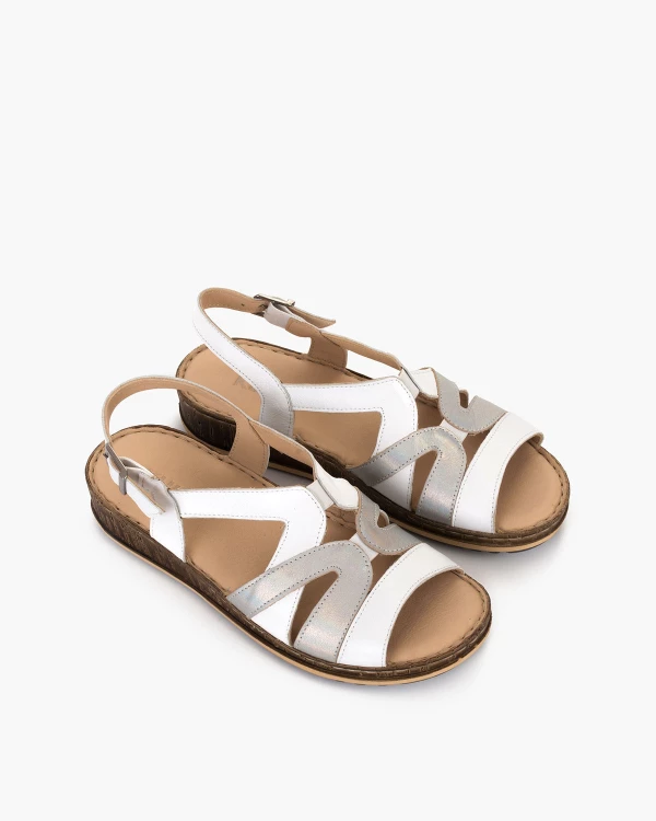 Biało-srebrne sandały damskie ze skóry naturalnej