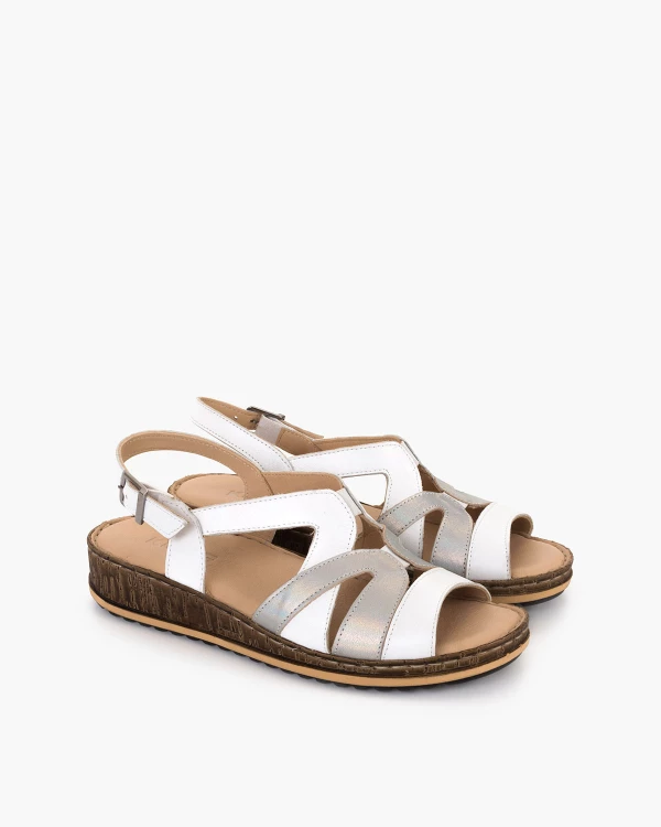 Biało-srebrne sandały damskie ze skóry naturalnej 2