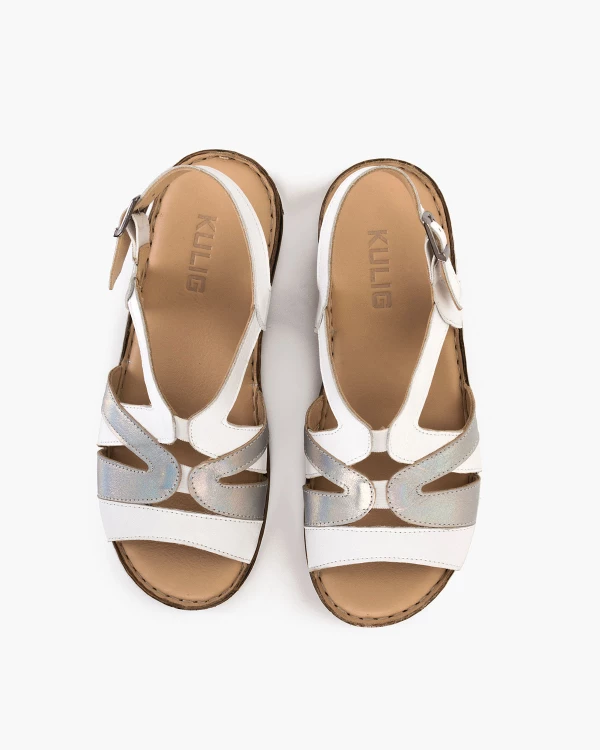 Biało-srebrne sandały damskie ze skóry naturalnej 3