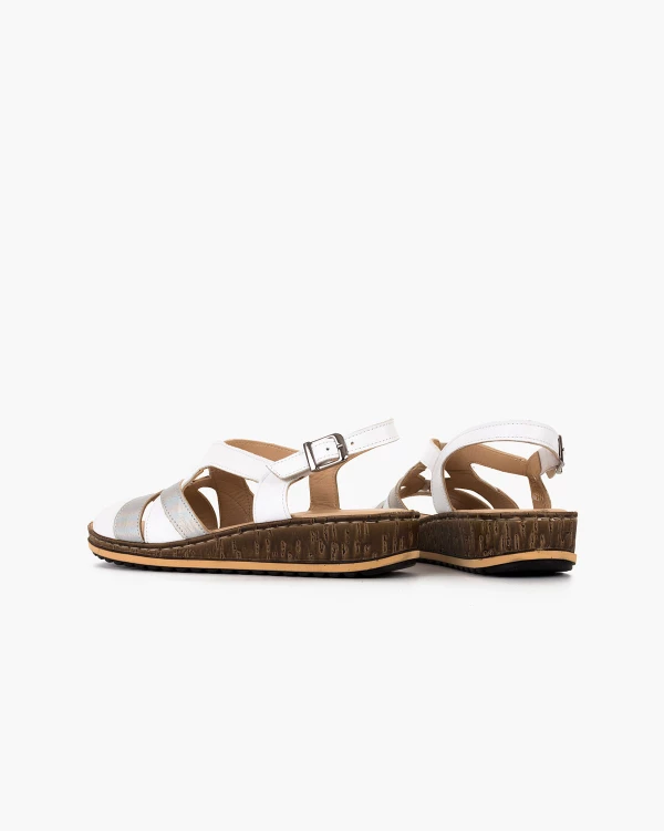 Biało-srebrne sandały damskie ze skóry naturalnej 4