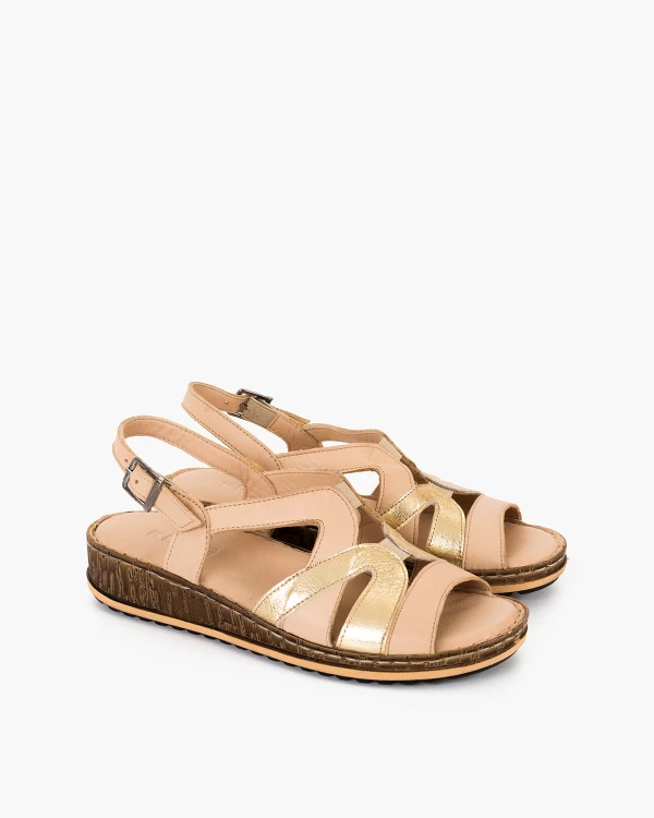 Beżowo-złote sandały damskie ze skóry naturalnej 2