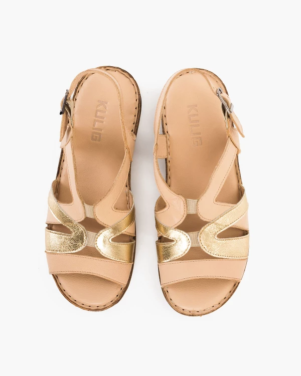 Beżowo-złote sandały damskie ze skóry naturalnej 3