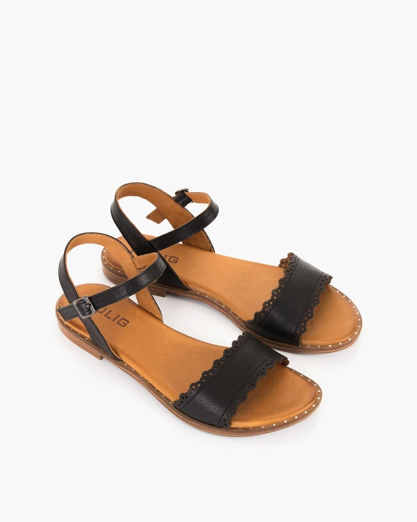 Czarne sandały damskie ze skóry naturalnej