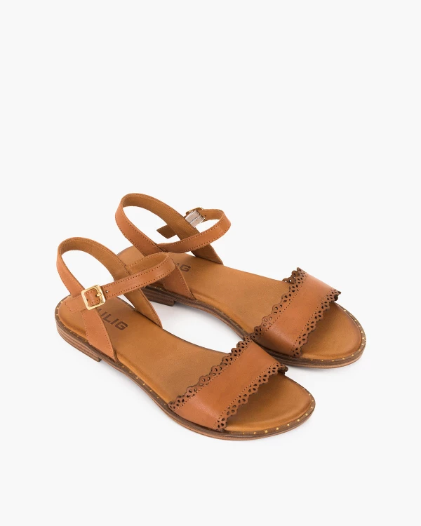 Brązowe sandały damskie ze skóry licowej