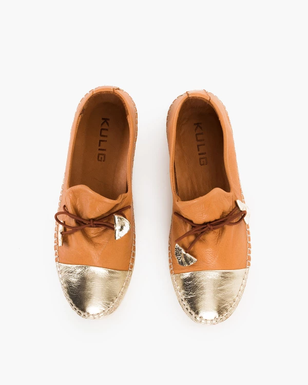 Brązowo-złote półbuty damskie skórzane 3