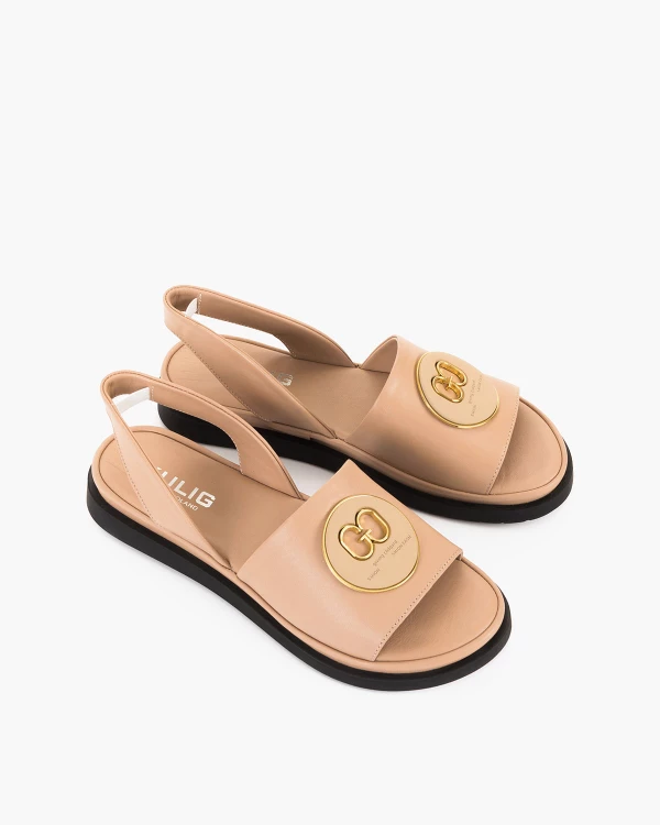 Beżowe sandały skórzane na płaskim obcasie