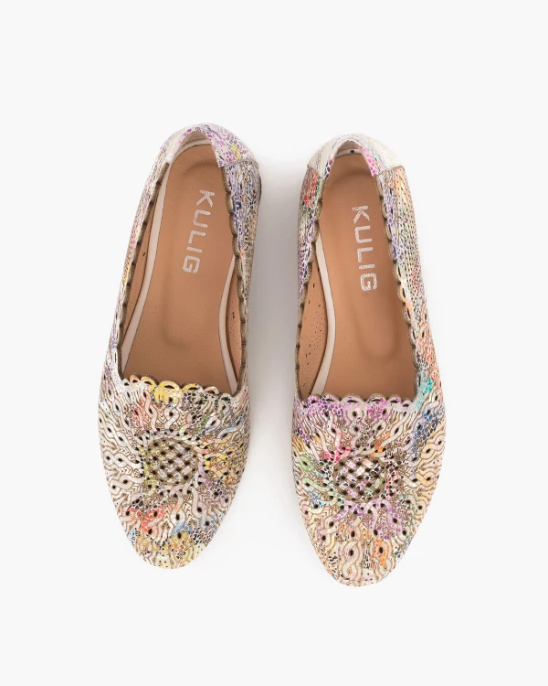 Wielokolorowe mokasyny damskie skórzane z motywem 3