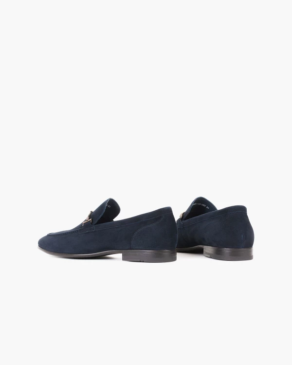 Granatowe mokasyny męskie z naturalnej skóry zamszowej 4