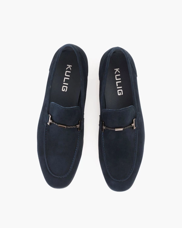 Granatowe mokasyny męskie z naturalnej skóry zamszowej 3