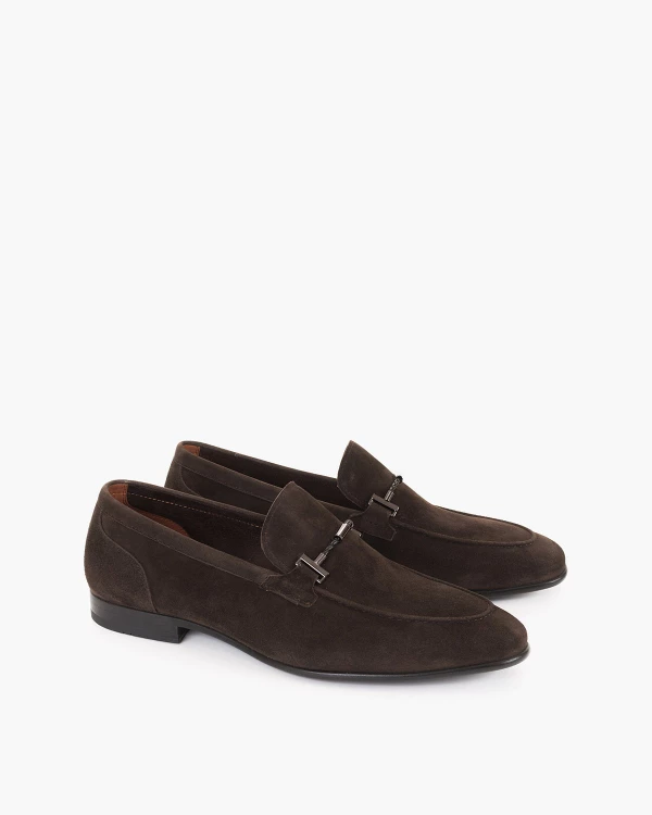 Ciemnobrązowe mokasyny męskie ze skóry zamszowej 2