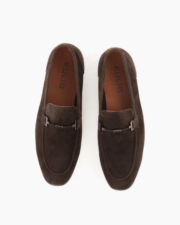 Ciemnobrązowe mokasyny męskie ze skóry zamszowej 3