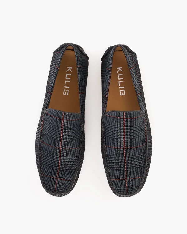 Granatowe mokasyny męskie ze skóry nubukowej w kratę 3