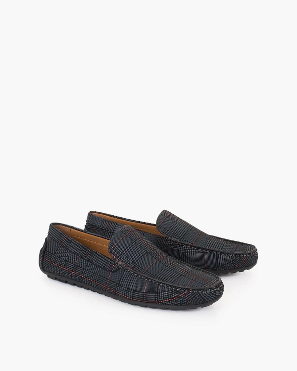 Granatowe mokasyny męskie ze skóry nubukowej w kratę 2