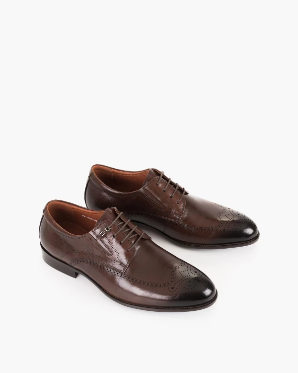 Ciemnobrązowe półbuty męskie wizytowe ze skóry lakierowanej