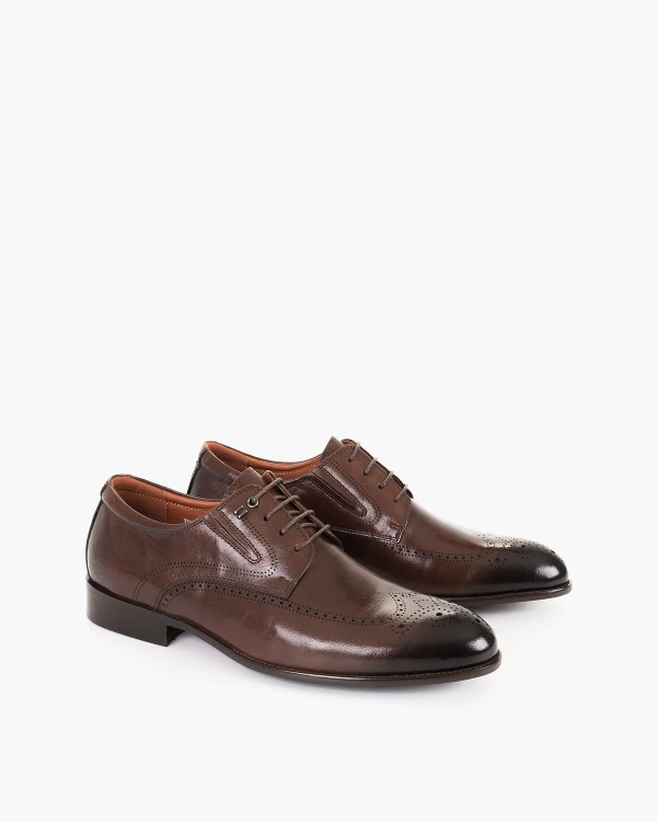 Ciemnobrązowe półbuty męskie wizytowe ze skóry lakierowanej 2