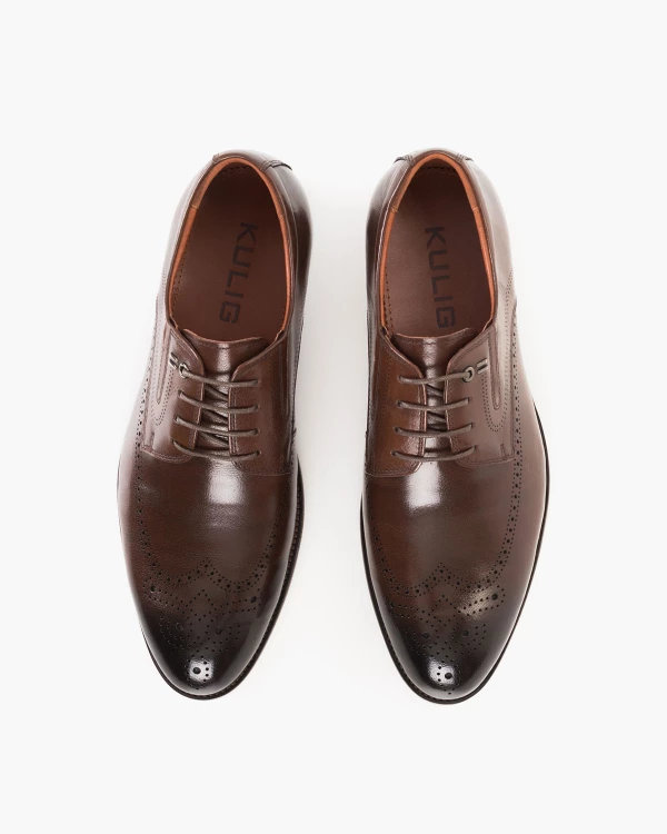 Ciemnobrązowe półbuty męskie wizytowe ze skóry lakierowanej 3