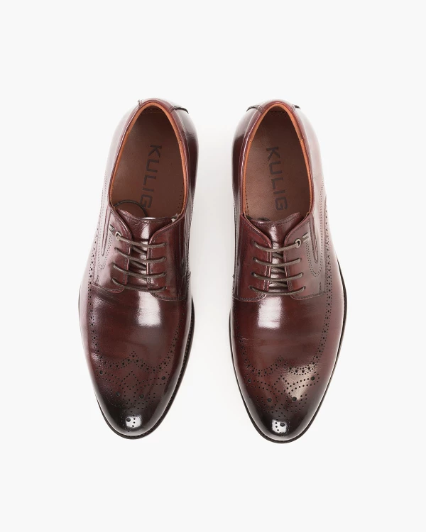 Bordowe półbuty wizytowe z naturalnej skóry lakierowanej 3