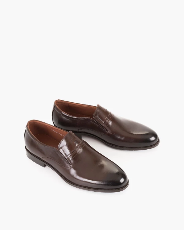 Ciemnobrązowe półbuty męskie wizytowe ze skóry lakierowanej