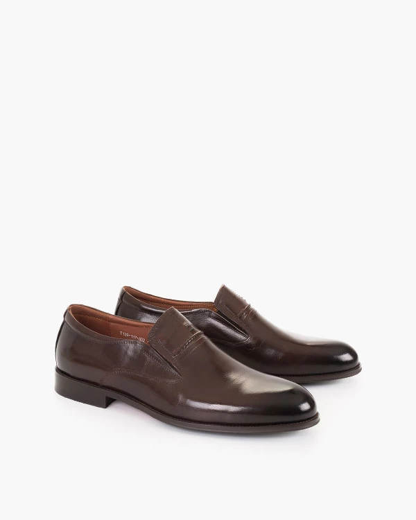 Ciemnobrązowe półbuty męskie wizytowe ze skóry lakierowanej 2