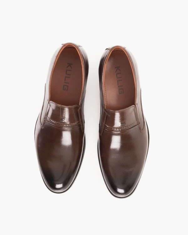 Ciemnobrązowe półbuty męskie wizytowe ze skóry lakierowanej 3