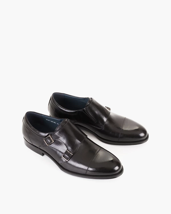 Czarne półbuty męskie monki ze skóry lakierowanej