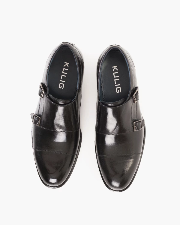 Czarne półbuty męskie monki ze skóry lakierowanej 3