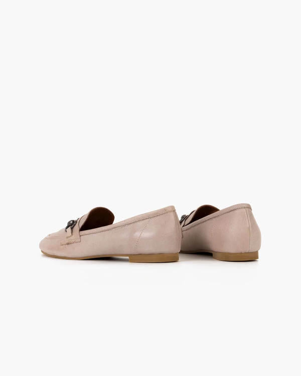 Szare mokasyny damskie ze skóry licowej na niskim obcasie 4