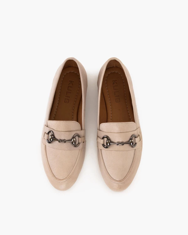 Szare mokasyny damskie ze skóry licowej na niskim obcasie 3