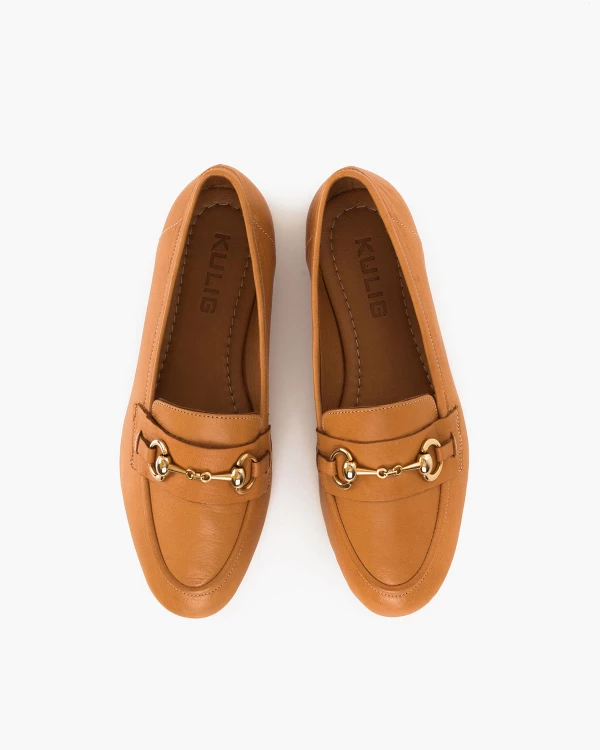 Rude mokasyny damskie skórzane z klamrą na niskim obcasie 3