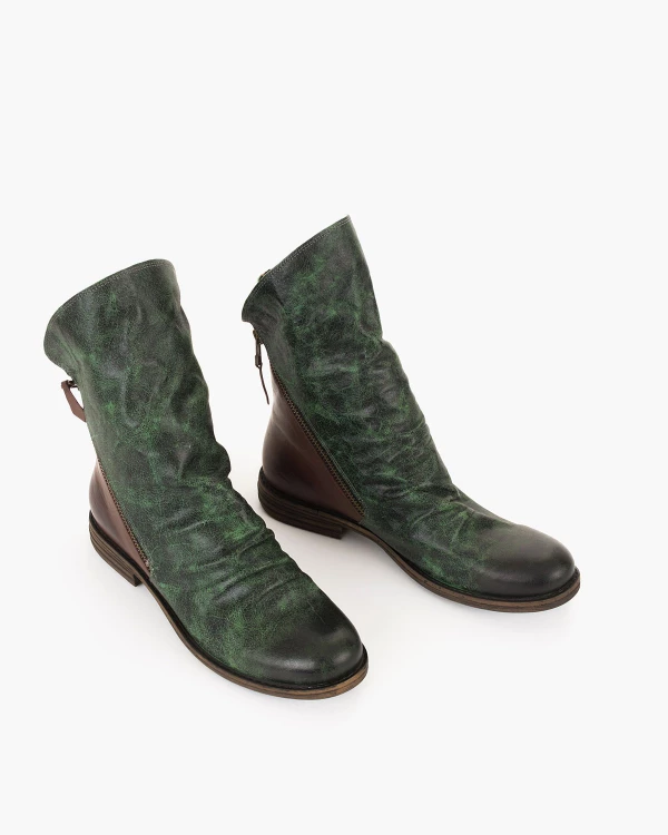 Zielone botki damskie skórzane na niskim obcasie 7