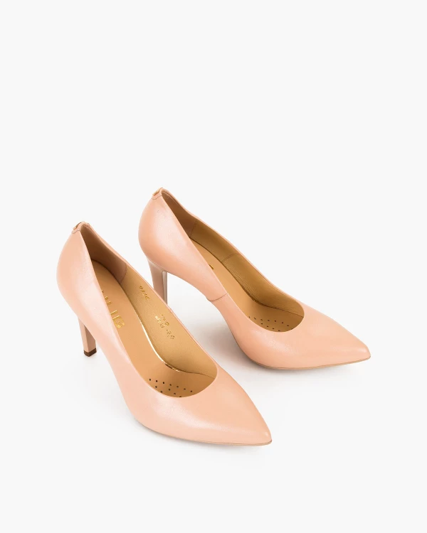 Pudrowe czółenka damskie ze skóry licowej na szpilce 5