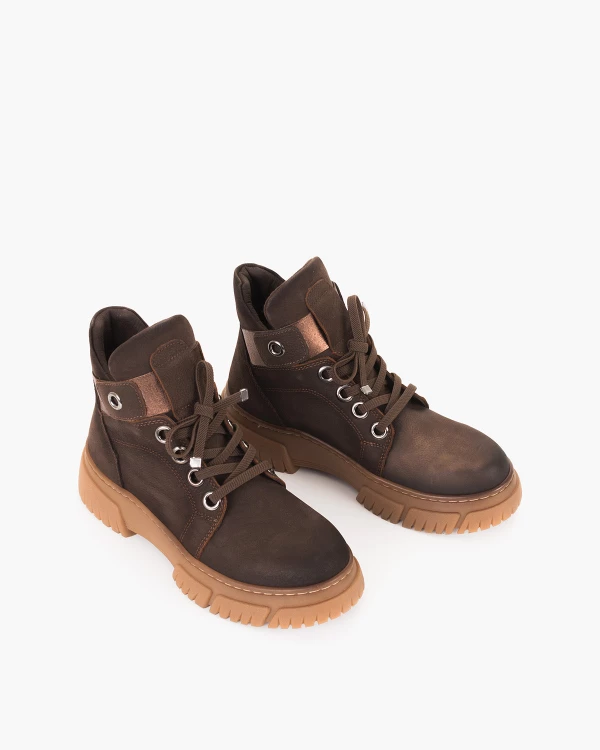 Brązowe trzewiki damskie z naturalnej skóry nubukowej 5