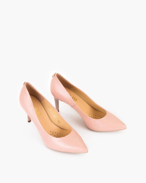 Pudrowe czółenka damskie ze skóry licowej 5