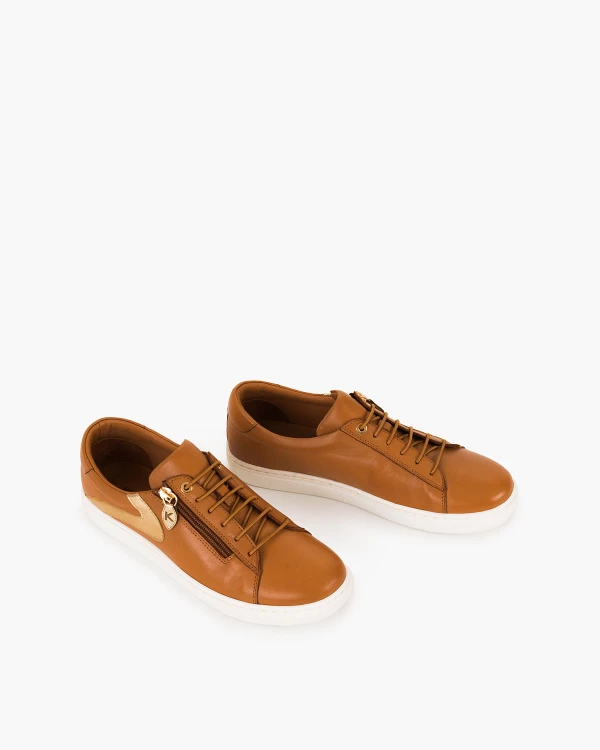 Brązowe półbuty damskie skórzane ze złotymi wstawkami 5