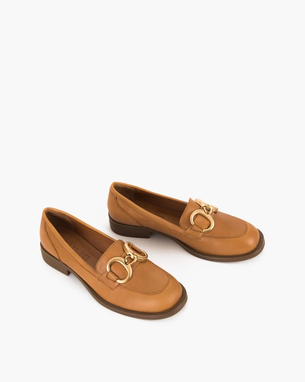 Rude mokasyny damskie z naturalnej skóry licowej na niskim obcasie 5