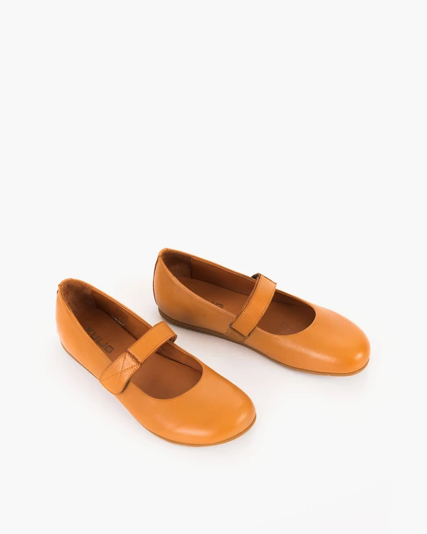 Rude baleriny damskie ze skóry licowej na rzep 5