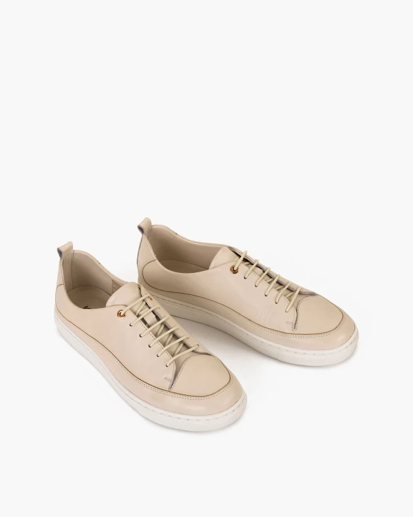 Beżowe półbuty damskie skórzane na płaskim obcasie 5