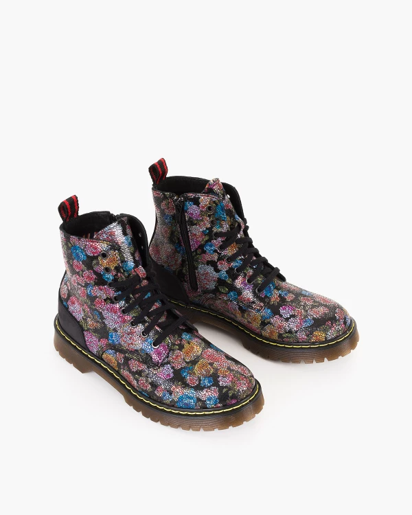 Czarne trzewiki damskie skórzane martensy w kwiatki 5