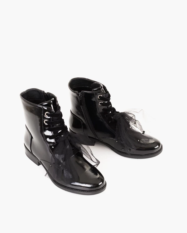 Czarne trzewiki damskie ze skóry ekologicznej na obcasie 5