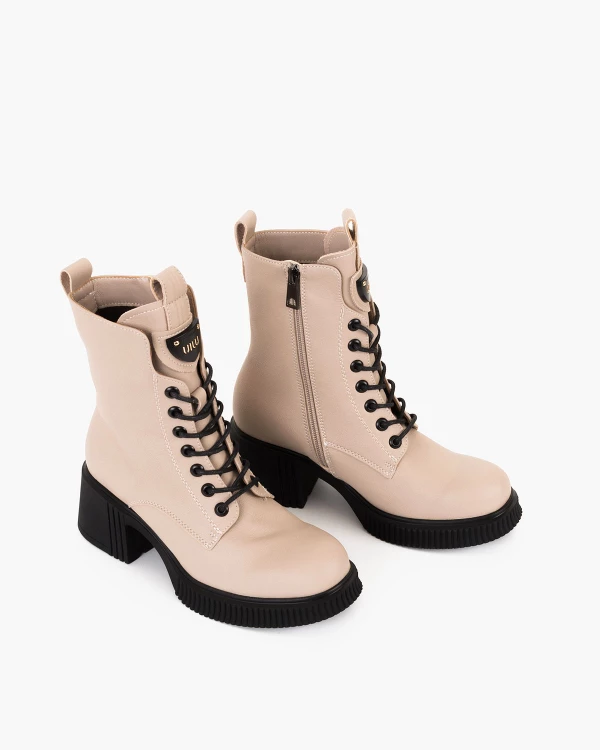 Beżowe trzewiki damskie z naturalnej skóry licowej 5