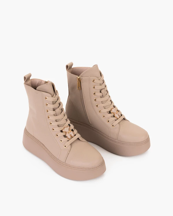 Beżowe trzewiki damskie skórzane na platformie 5